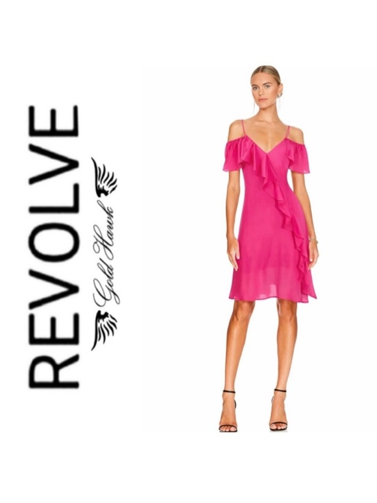 Gold Hawk Dresses & Skirts - NWT Revolve x GOLD HAWK 100% Silk Hot Pink Ruffle-Detail V-Neck Midi Dress